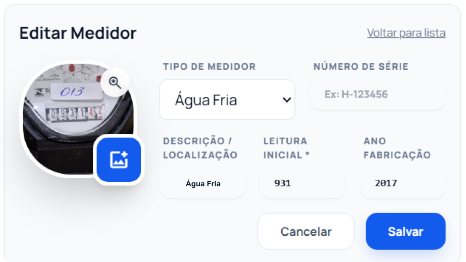 Cadastro de medidor